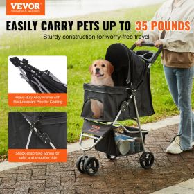 VEVOR Pet Stroller, 3 Wheels Dog Stroller Rotate with Brakes, 35lbs Weight Capacity, Puppy Stroller with Front Pedal, Velcro.