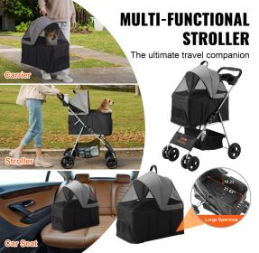 Pet Stroller, 4 Wheels Dog Stroller Rotate with Brakes, 35lbs Weight Capacity, Puppy Stroller with Detachable Carrier, Storage Basket and Cup Holder.